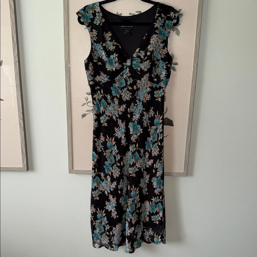 Vintage Connected Floral Whimsical Fairy Goth Flowy Midi Dress - Picture 1 of 7